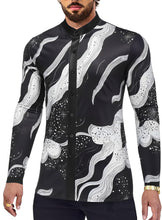 Load image into Gallery viewer, Men&#39;s Black Mosaic African Print Long Sleeve Printed Shirt