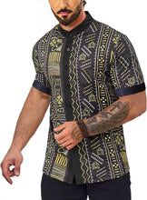 Load image into Gallery viewer, Men&#39;s Black African Print Long Sleeve Printed Shirt