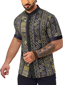 Men's Black African Print Long Sleeve Printed Shirt