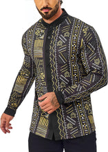 Load image into Gallery viewer, Men&#39;s Black African Print Long Sleeve Printed Shirt