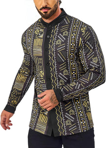 Men's Black African Print Short Sleeve Printed Shirt