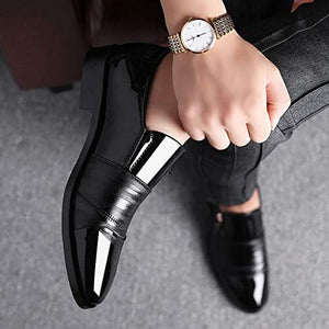 Men's Black Patent Leather Oxford Pointed Tuxedo Dress Shoes