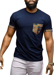 Men's African Printed Short Sleeve Black Pocket T-Shirt