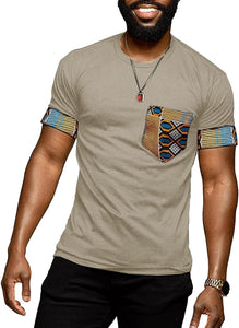 Men's African Printed Short Sleeve White Pocket T-Shirt