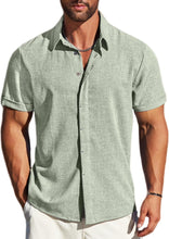 Load image into Gallery viewer, Men&#39;s Sage Green Linen Button Front Short Sleeve Shirt