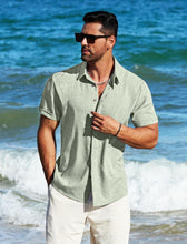 Load image into Gallery viewer, Men&#39;s Sage Green Linen Button Front Short Sleeve Shirt