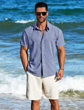 Load image into Gallery viewer, Men&#39;s Sage Green Linen Button Front Short Sleeve Shirt