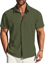 Load image into Gallery viewer, Men&#39;s Sage Green Linen Button Front Short Sleeve Shirt