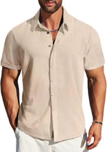 Load image into Gallery viewer, Men&#39;s Sage Green Linen Button Front Short Sleeve Shirt