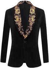 Load image into Gallery viewer, Men&#39;s Black Long Sleeve Gold Embroidered Lapel Blazer
