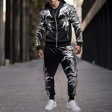 Load image into Gallery viewer, Men&#39;s Black &amp; White Flame Jacket/Pants Tracksuit