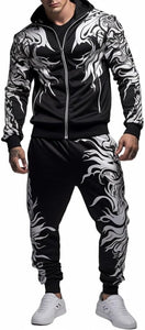 Men's Black & White Flame Jacket/Pants Tracksuit