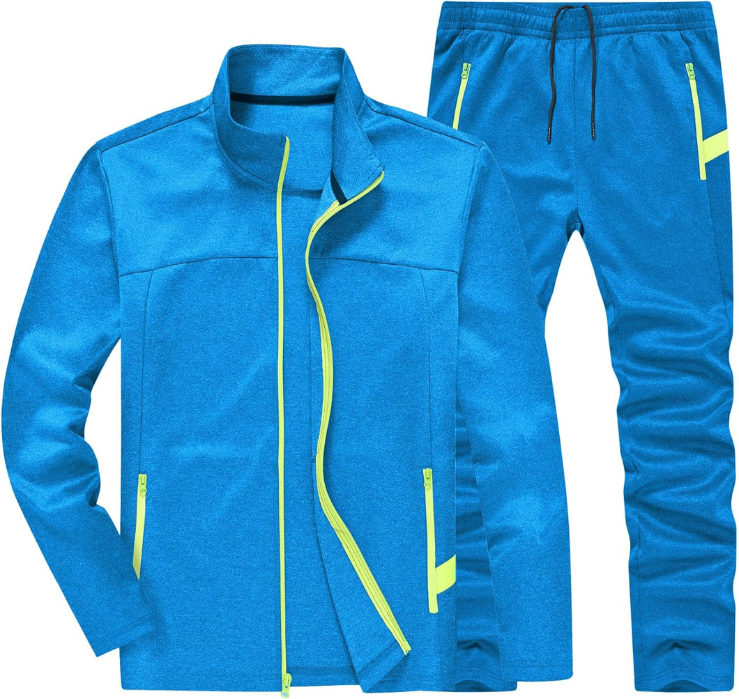 Men's Light Blue Two Color Zip Jacket/Pants Sweatsuit Tracksuit