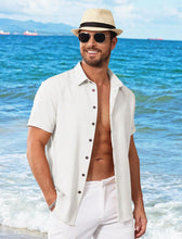 Load image into Gallery viewer, Men&#39;s Sage Green Linen Button Front Short Sleeve Shirt