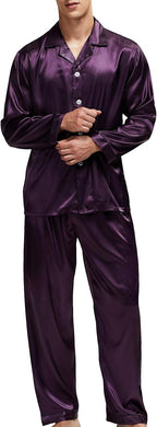 Men's Satin Purple Button Front Pajamas Set