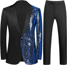 Load image into Gallery viewer, Men&#39;s Black &amp; Gold Tuxedo Two Tone Sequin Blazer &amp; Pants Suit