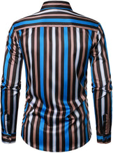 Load image into Gallery viewer, Men&#39;s Dark Blue Striped Button Down Long Sleeve Shirt