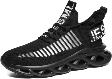 Black Striped Men's Running Shoes Breathable Mesh Sneakers