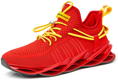 Red w/Yellow Laces Men's Running Shoes Breathable Mesh Sneakers