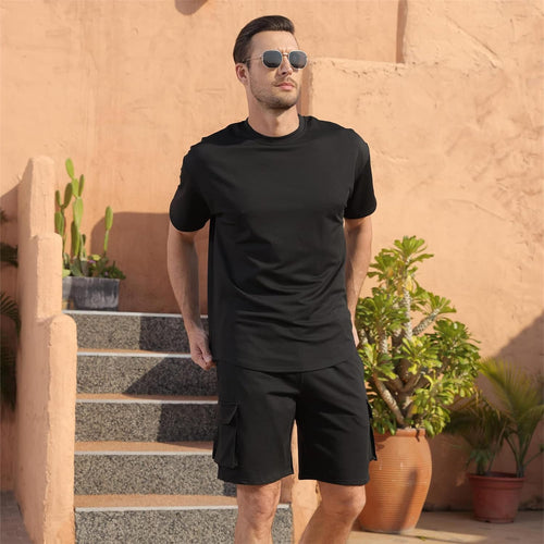 Men's Black Cargo Style Short Sleeve Shirt & Shorts Set