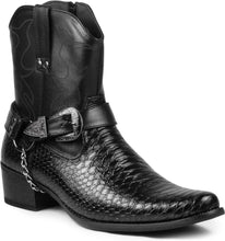 Load image into Gallery viewer, Men&#39;s Faux Crocodile Embossed Brown Buckle Chair Cowboy Boots