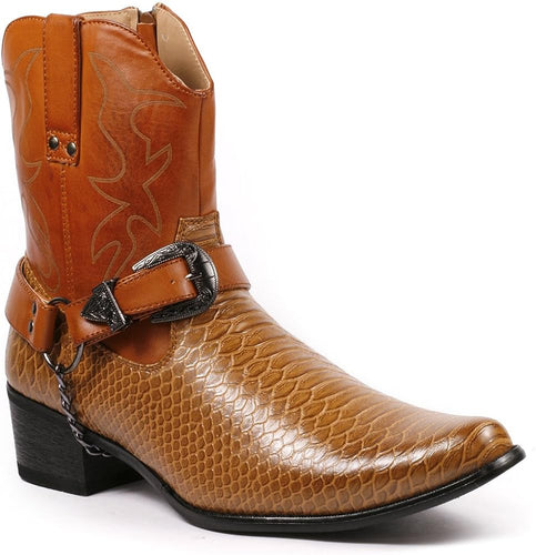 Men's Faux Crocodile Embossed Brown Buckle Chair Cowboy Boots