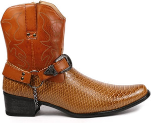 Men's Faux Crocodile Embossed Brown Buckle Chair Cowboy Boots