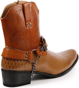 Men's Faux Crocodile Embossed Brown Buckle Chair Cowboy Boots