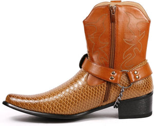 Men's Faux Crocodile Embossed Black Buckle Chair Cowboy Boots