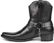 Load image into Gallery viewer, Men&#39;s Faux Crocodile Embossed Black Buckle Chair Cowboy Boots