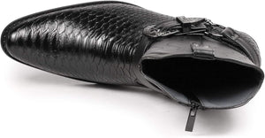 Men's Faux Crocodile Embossed Black Buckle Chair Cowboy Boots