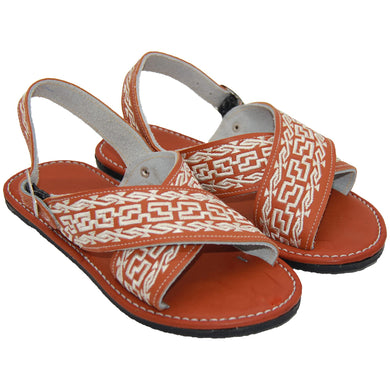 Coral Red Men's Leather Hurache Aztec Sandals