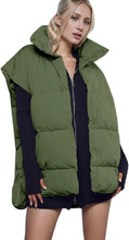 Load image into Gallery viewer, High Collar Army Green Oversized Sleeveless Puffer Vest Winter Coat