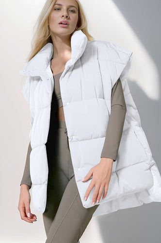 High Collar White Oversized Sleeveless Puffer Vest Winter Coat