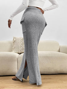 Soft Stretch Grey Knit Maxi Skirt