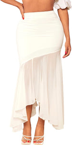 Chiffon White Asymmetrical Midi Skirt