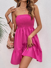Load image into Gallery viewer, Barb Pink Smocked Strapless Ruffle Mini Dress