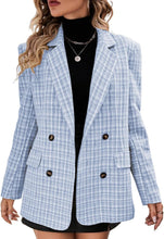 Load image into Gallery viewer, Fashionable Plaid Blue Tweed Long Sleeve Blazer Jacket