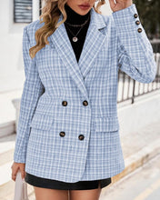 Load image into Gallery viewer, Fashionable Plaid Pink Tweed Long Sleeve Blazer Jacket