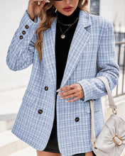 Load image into Gallery viewer, Fashionable Plaid Blue Tweed Long Sleeve Blazer Jacket