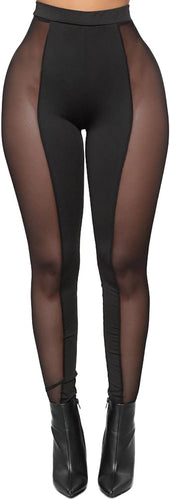 Black Mesh Panel High Waist Leggings