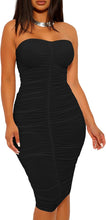 Load image into Gallery viewer, Ruched Sweetheart Black Strapless Midi Dress