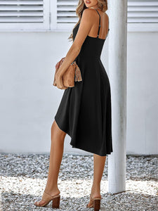 Cocktail Black Sleeveless A Line Hi Low Midi Dress