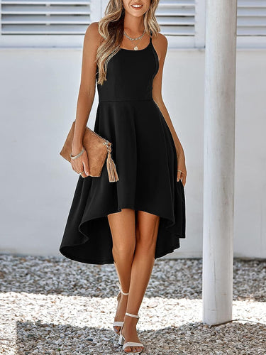 Cocktail Black Sleeveless A Line Hi Low Midi Dress