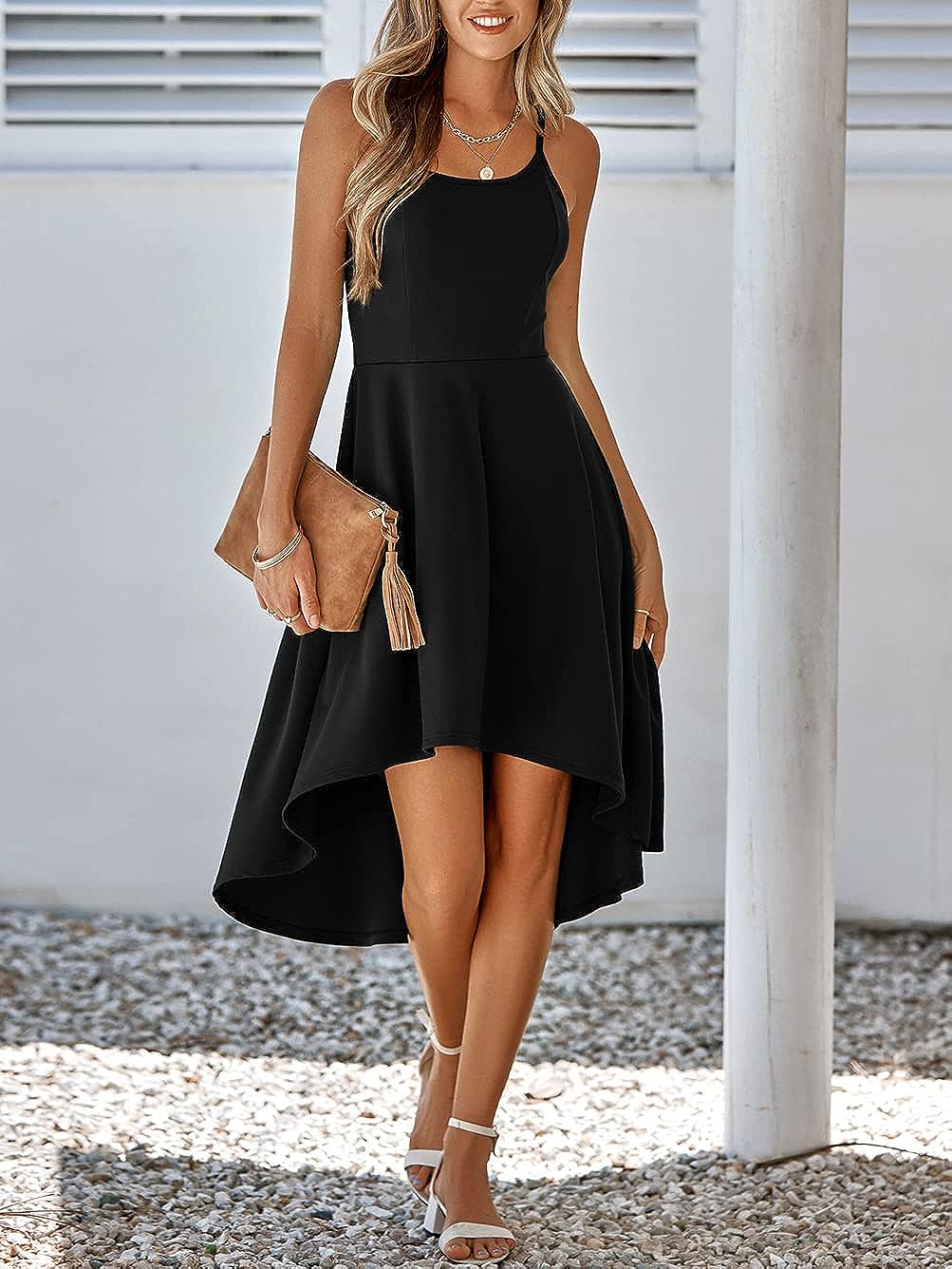 Cocktail Black Sleeveless A Line Hi Low Midi Dress