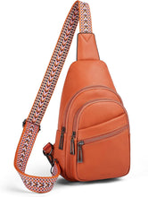 Load image into Gallery viewer, Orange Leather Front Zipper Crossbody Travel Sling Bag