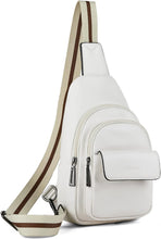 Load image into Gallery viewer, White Leather Front Zipper Pocket Crossbody Travel Sling Bag