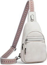 Load image into Gallery viewer, White Leather Front Zipper Crossbody Travel Sling Bag