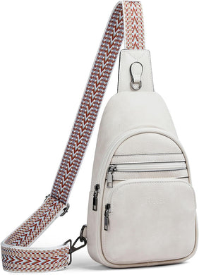 White Leather Front Zipper Crossbody Travel Sling Bag