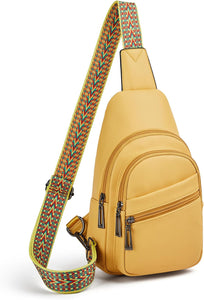 Orange Leather Front Zipper Crossbody Travel Sling Bag